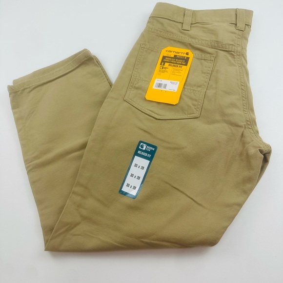 Carhartt Relaxed Fit Khaki Rugged Flex/Carvas 5-Pocket Work Pant (Size: 33x28) - Picture 13 of 13
